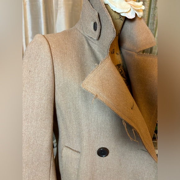 Uniqlo Jil Sander +J Peacoat Coat Jacket Women Size XSmall Camel Tan Raw Hem - Picture 12 of 15